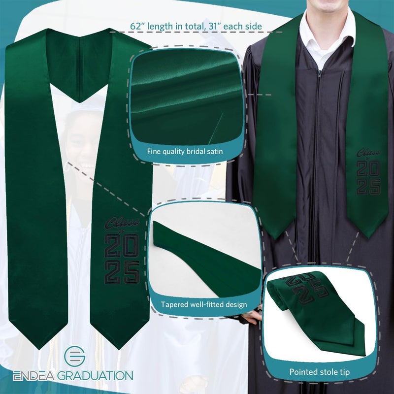 Endea Graduation Stole Class of 2025 With Classic Tips - Unisex Adult - 62" Long - Graduation Sash - Image 2